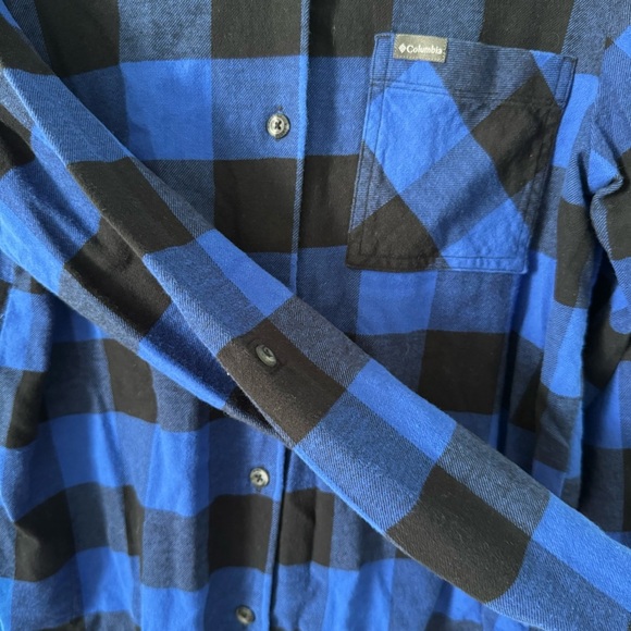 Columbia Blue Black Buffalo Plaid Flannel Shirt Men’s Medium-cabincore - Picture 3 of 7